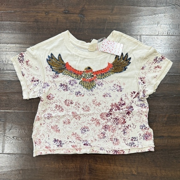 Free People Navigator Ivory Linen Blend Short Sleeve Top Size Small Women - Picture 3 of 9